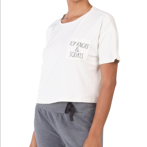 Rae Dunn Tops - FINAL PRICE DROP ⬇️ Rae Dunn | “Top Knots & Squats” Cropped T-Shirt